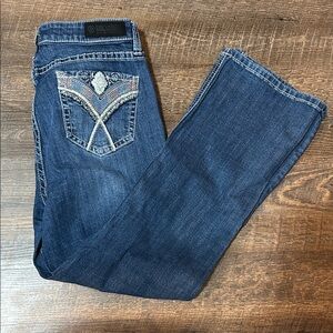 Rock & Roll Denim Embellished Embroidered Pocket Mid Rise Jeans